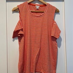 Women’s J.Crew Orange/cream stripe cold shoulder top